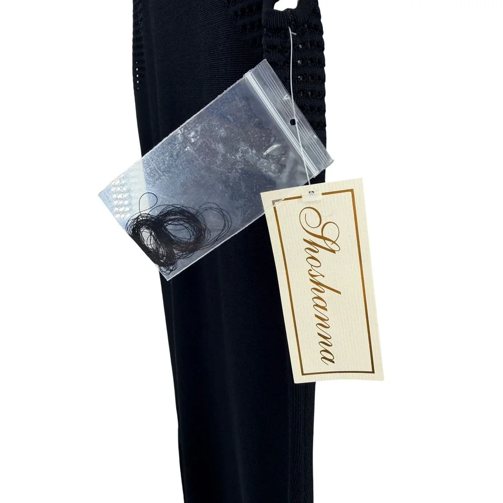 Shoshanna Womens Fringe Hem Perforated Knit Sheath Dress Black Size Large NWT - Picture 5 of 8